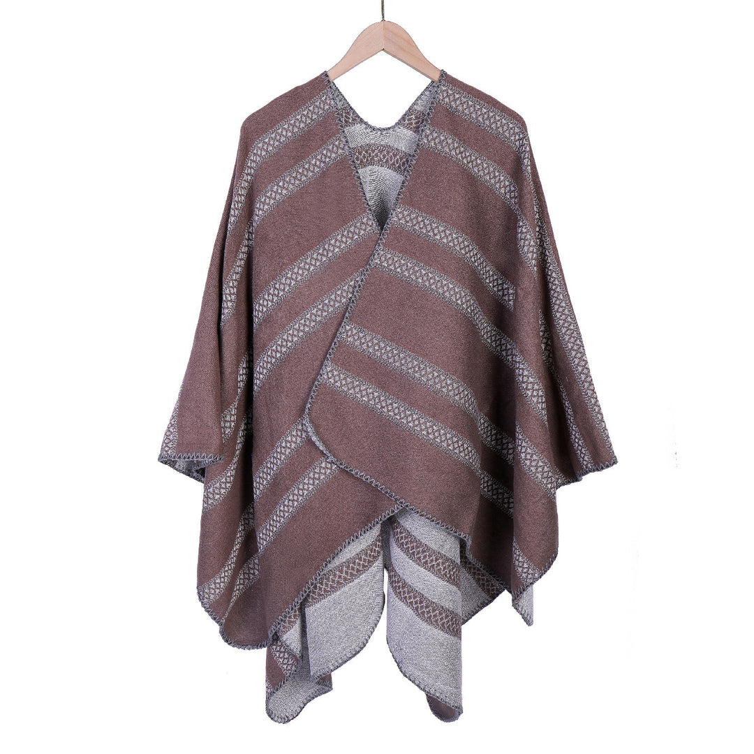 Damen Oversize-Ruana mit grafischen Längs‑Jacquardstreifen und offenem Kimono‑Fall Shop Nory