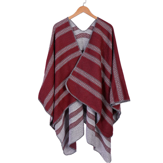 Damen Oversize-Ruana mit grafischen Längs‑Jacquardstreifen und offenem Kimono‑Fall Shop Nory