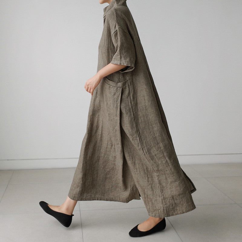 Damen Luftiges Maxikleid in Leinenoptik mit Seitentaschen Shop Nory