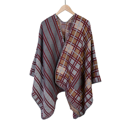 Damen Oversize-Ruana im Patch-Karo-Strick mit offenem Saum Shop Nory