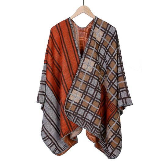 Damen Oversize-Ruana im Patch-Karo-Strick mit offenem Saum Shop Nory