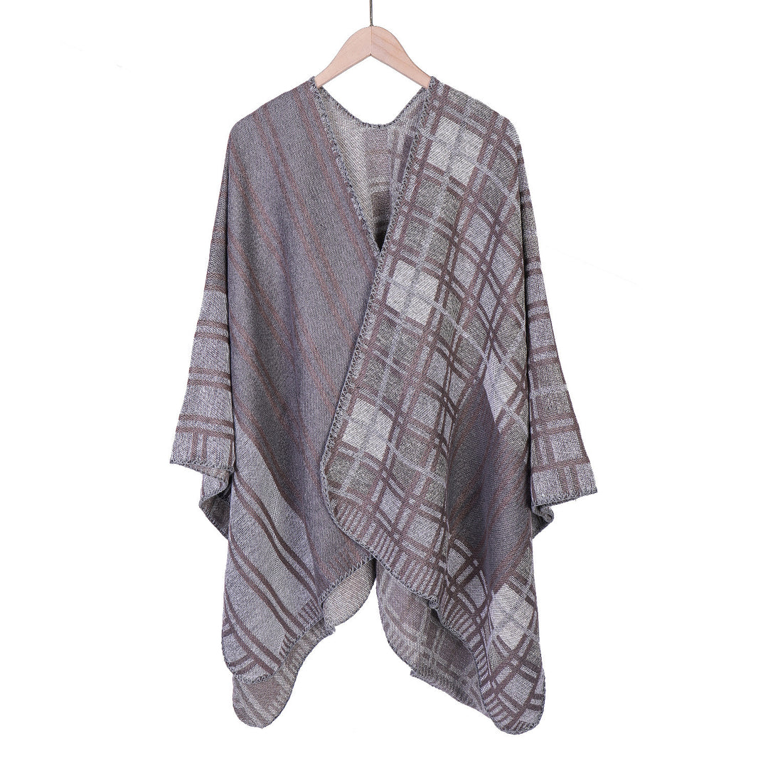 Damen Oversize-Ruana im Patch-Karo-Strick mit offenem Saum Shop Nory