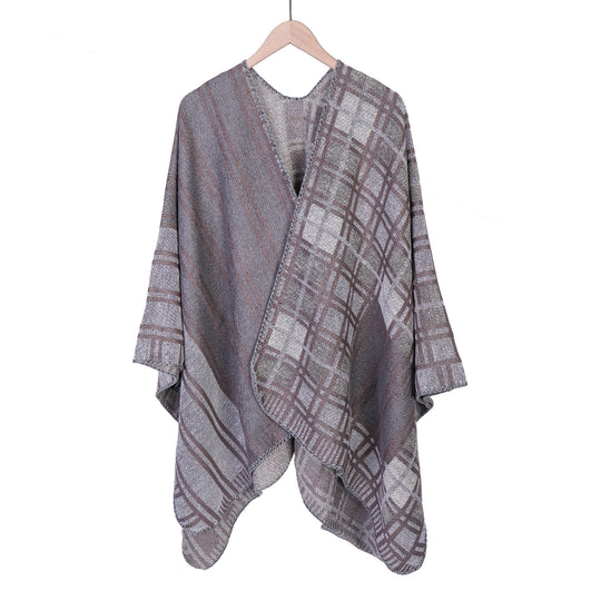 Damen Oversize-Ruana im Patch-Karo-Strick mit offenem Saum Shop Nory