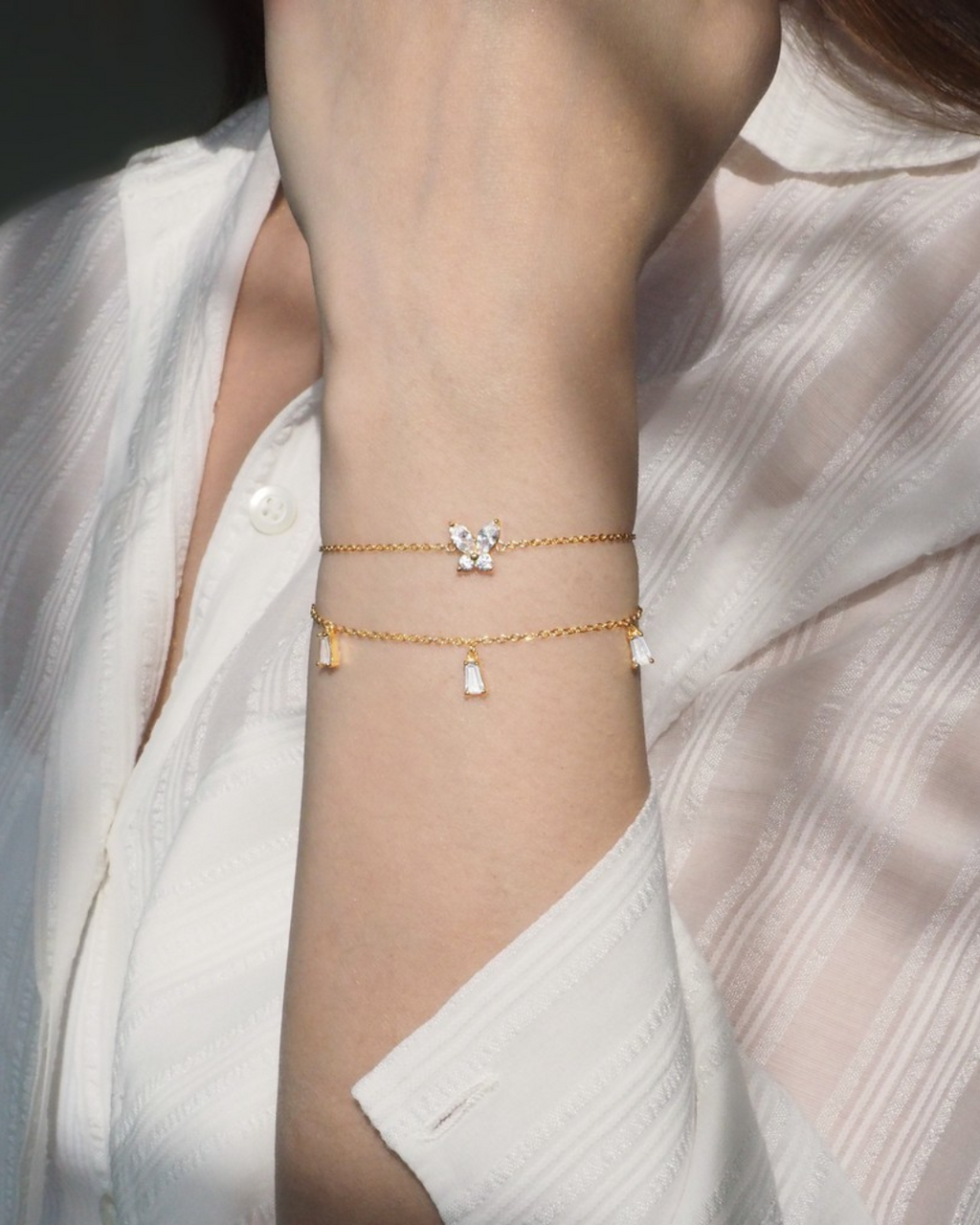 Luxe Lora Baguette Kristall Goldkette Armband | Shop Nory