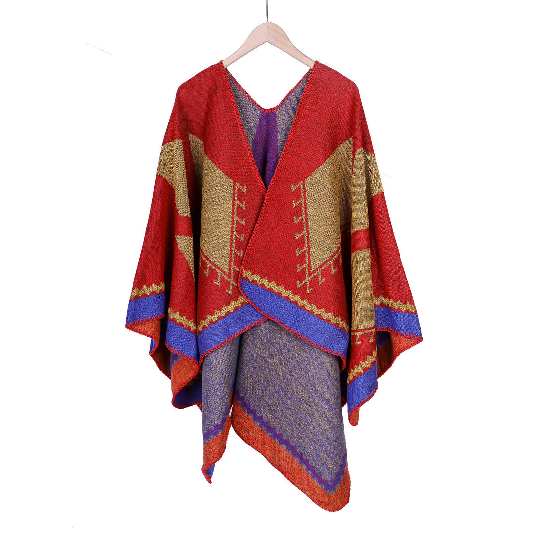 Damen Oversize-Ruana im Ethno-Jacquard mit V-Ausschnitt Shop Nory
