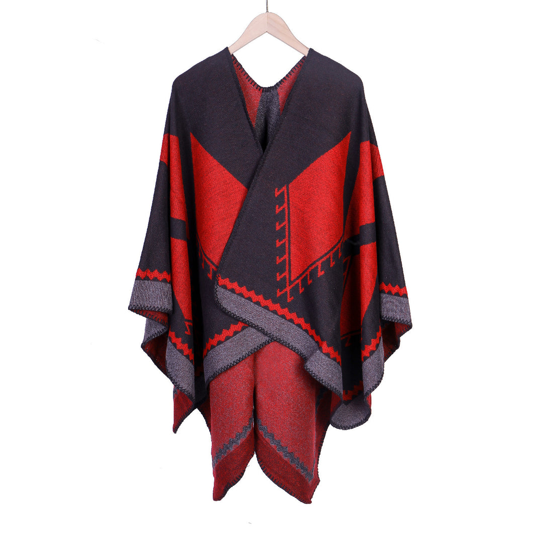 Damen Oversize-Ruana im Ethno-Jacquard mit V-Ausschnitt Shop Nory