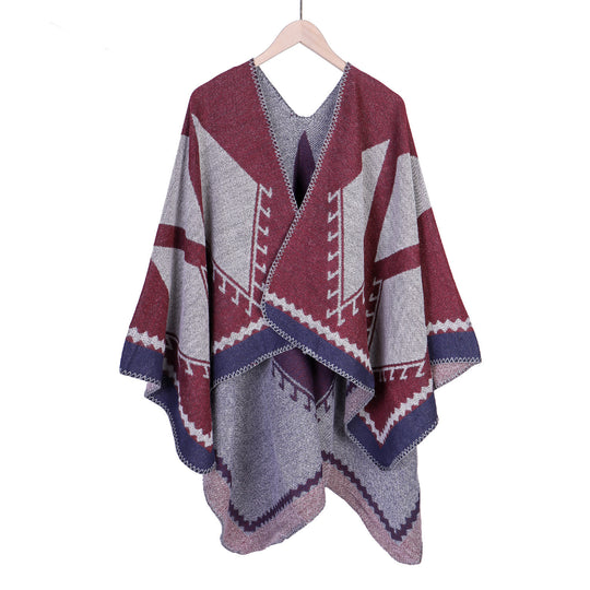 Damen Oversize-Ruana im Ethno-Jacquard mit V-Ausschnitt Shop Nory