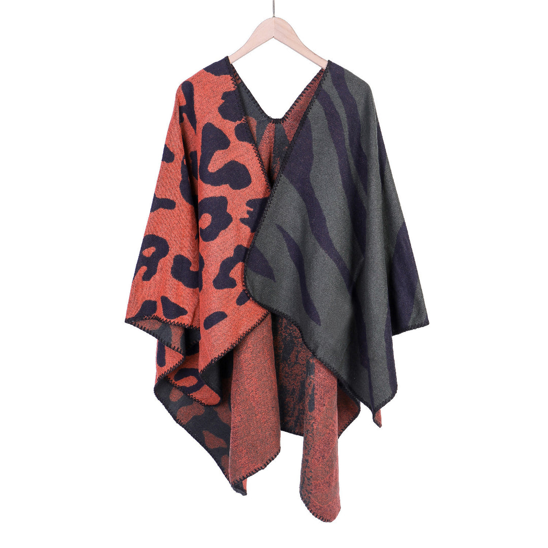 Damen Oversize‑Poncho im Revers‑Stil mit Animal‑Jacquard aus Wollmix Shop Nory