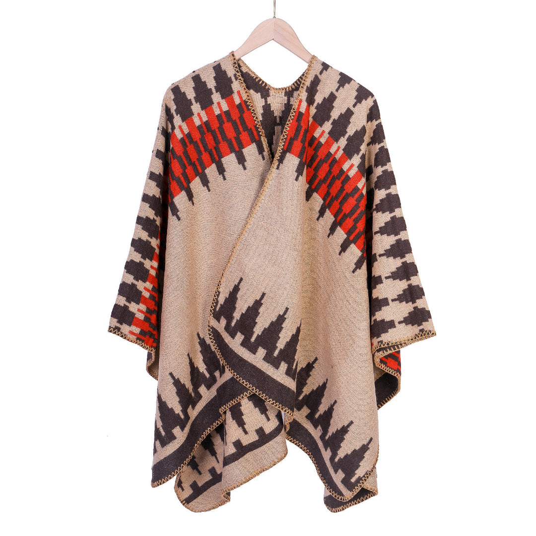 Damen Jacquard-Strickruana mit geometrischem Oversize-Fall und V-Ausschnitt Shop Nory