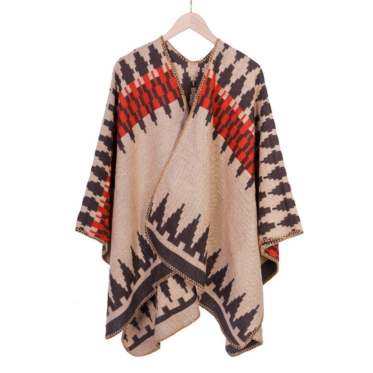 Damen Jacquard-Strickruana mit geometrischem Oversize-Fall und V-Ausschnitt Shop Nory