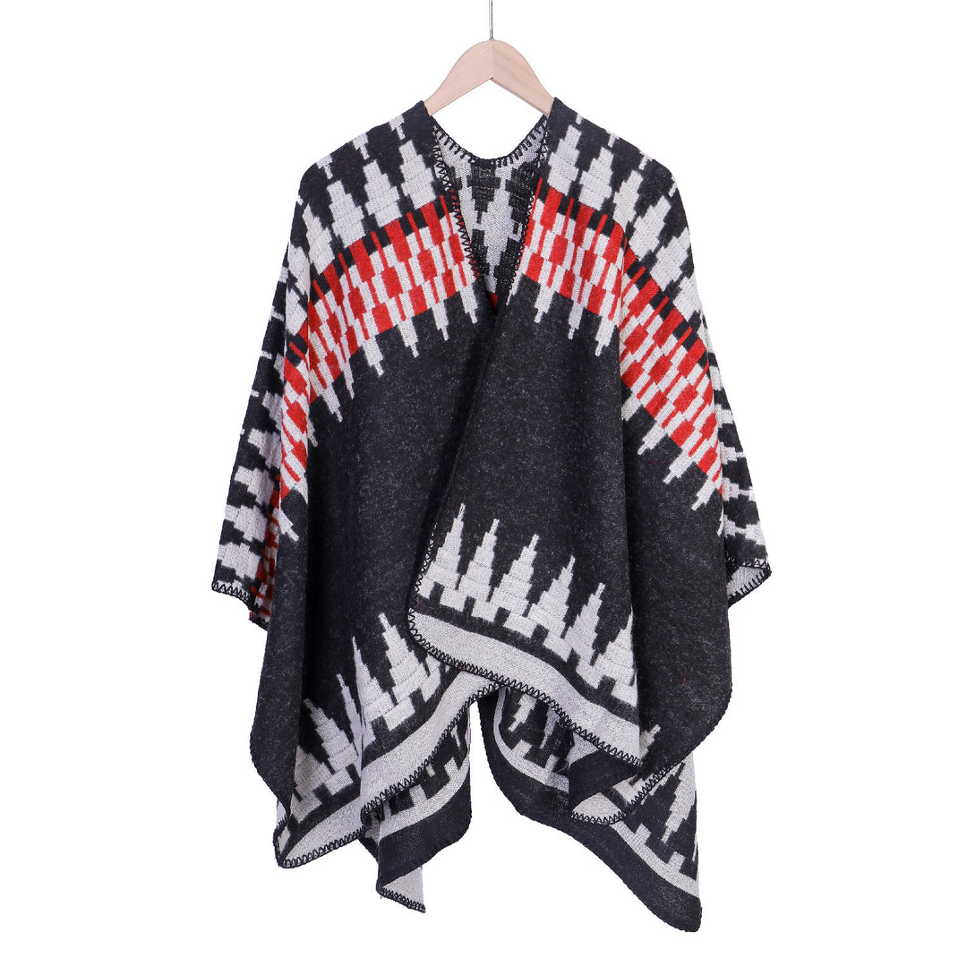 Damen Jacquard-Strickruana mit geometrischem Oversize-Fall und V-Ausschnitt Shop Nory