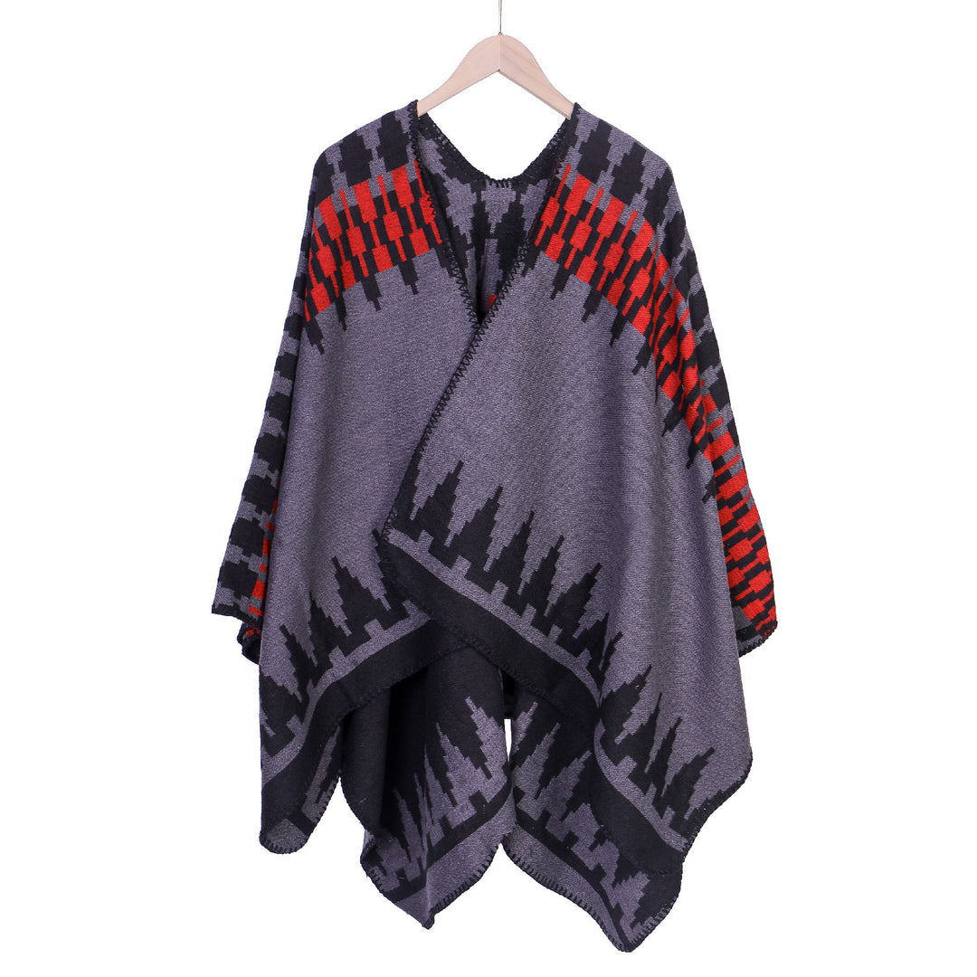 Damen Jacquard-Strickruana mit geometrischem Oversize-Fall und V-Ausschnitt Shop Nory