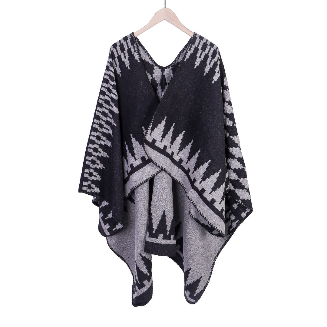 Damen Jacquard-Strickruana mit geometrischem Oversize-Fall und V-Ausschnitt Shop Nory