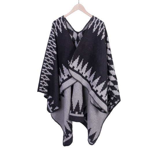 Damen Jacquard-Strickruana mit geometrischem Oversize-Fall und V-Ausschnitt Shop Nory