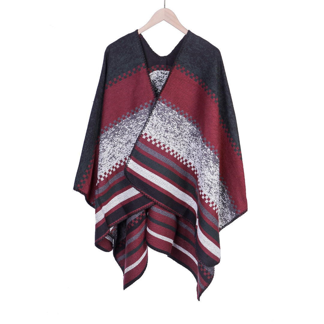 Damen Jacquard-Ruana Poncho im Oversize mit grafischem Streifen- und Ornamentmuster Shop Nory