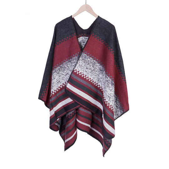 Damen Jacquard-Ruana Poncho im Oversize mit grafischem Streifen- und Ornamentmuster Shop Nory