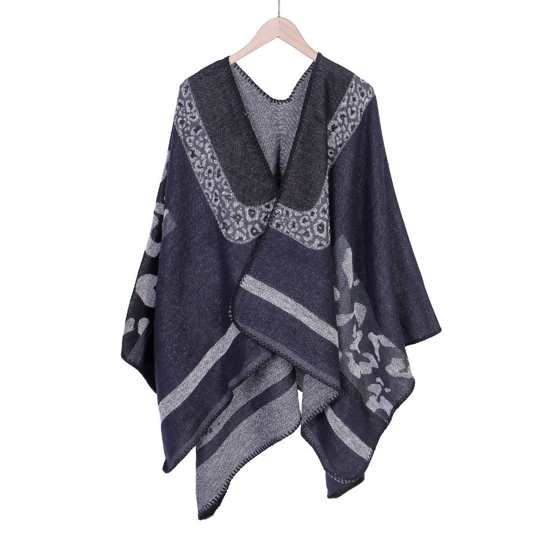 Damen Jacquard-Wollmix Ruana-Poncho mit V-Ausschnitt und Ziernaht Shop Nory
