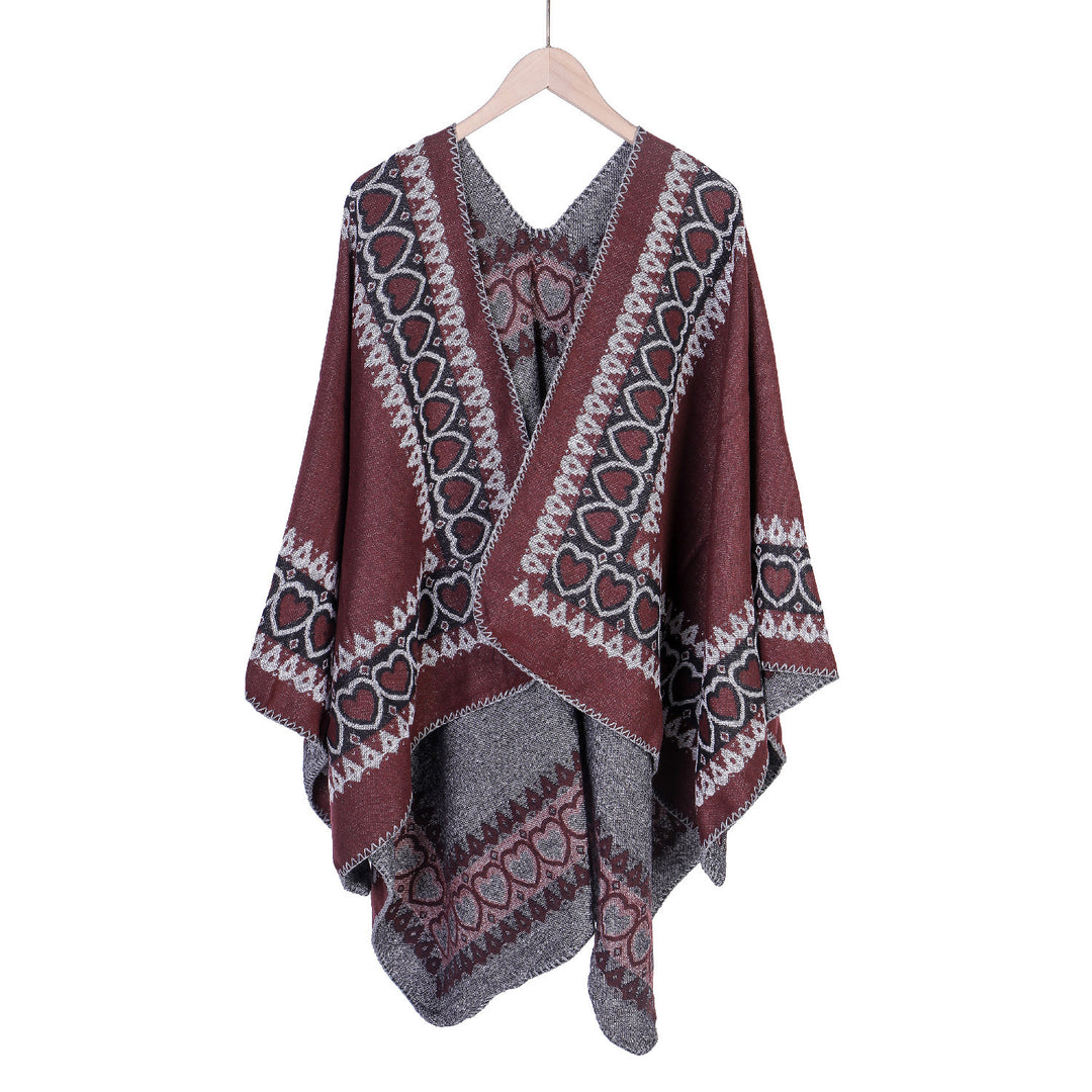 Damen Ruana im Kaschmir‑Touch mit Herz‑Jacquard und offenem V‑Fall Shop Nory