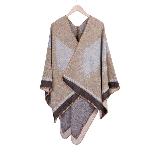 Damen Oversize-Ruana im Ethno-Jacquard mit V-Ausschnitt Shop Nory