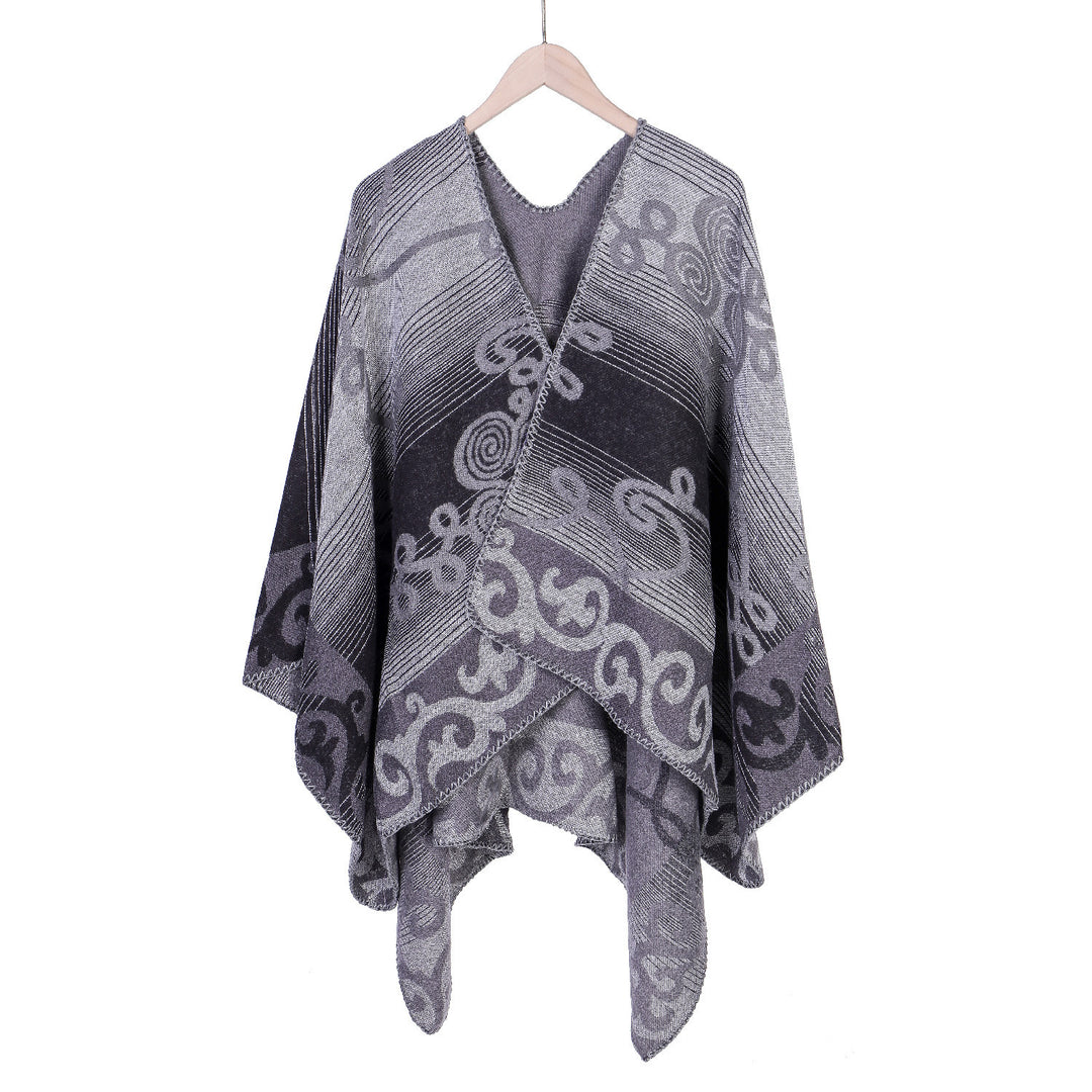 Damen Jacquard‑Ruana‑Poncho aus Wollmix mit asymmetrischem Zipfelsaum Shop Nory