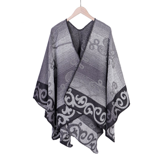 Damen Jacquard‑Ruana‑Poncho aus Wollmix mit asymmetrischem Zipfelsaum Shop Nory