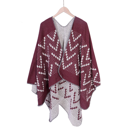 Damen Jacquard-Wickelruana mit geometrischem Muster und offener Kimono‑Silhouette Shop Nory