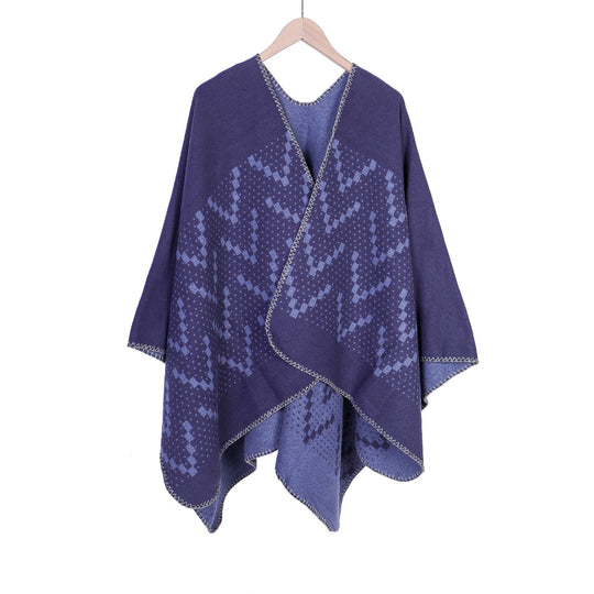 Damen Jacquard-Wickelruana mit geometrischem Muster und offener Kimono‑Silhouette Shop Nory