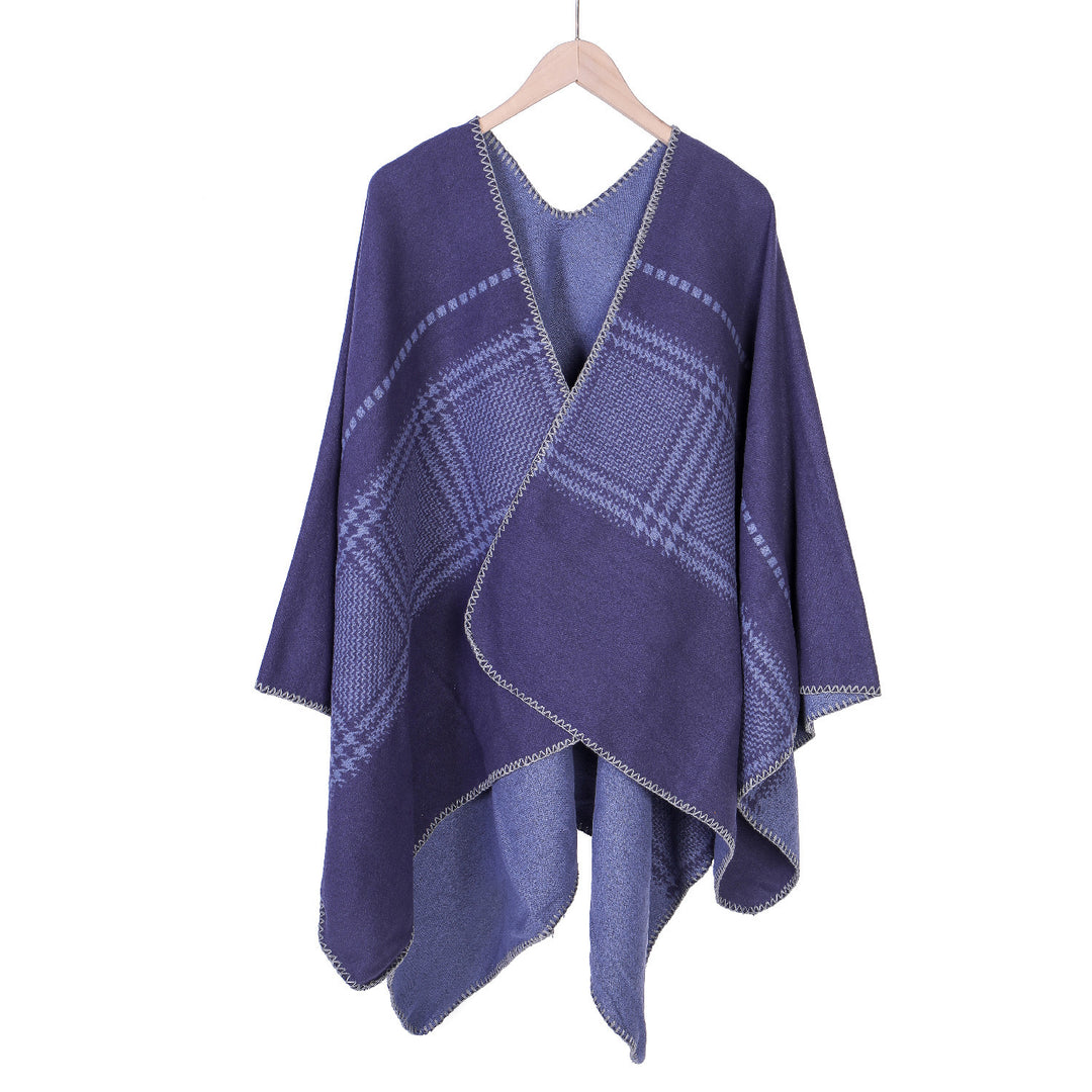 Damen Jacquard-Wollmix-Ruana mit offenem Kimono-Fall und dekorativer Kettelnaht Shop Nory