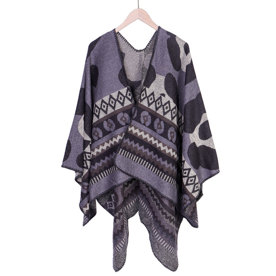 Damen Jacquard-Ruana‑Poncho mit Ethno‑Jacquard und offenem Oversize‑Fall Shop Nory