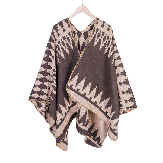 Damen Jacquard-Strickruana mit geometrischem Oversize-Fall und V-Ausschnitt Shop Nory