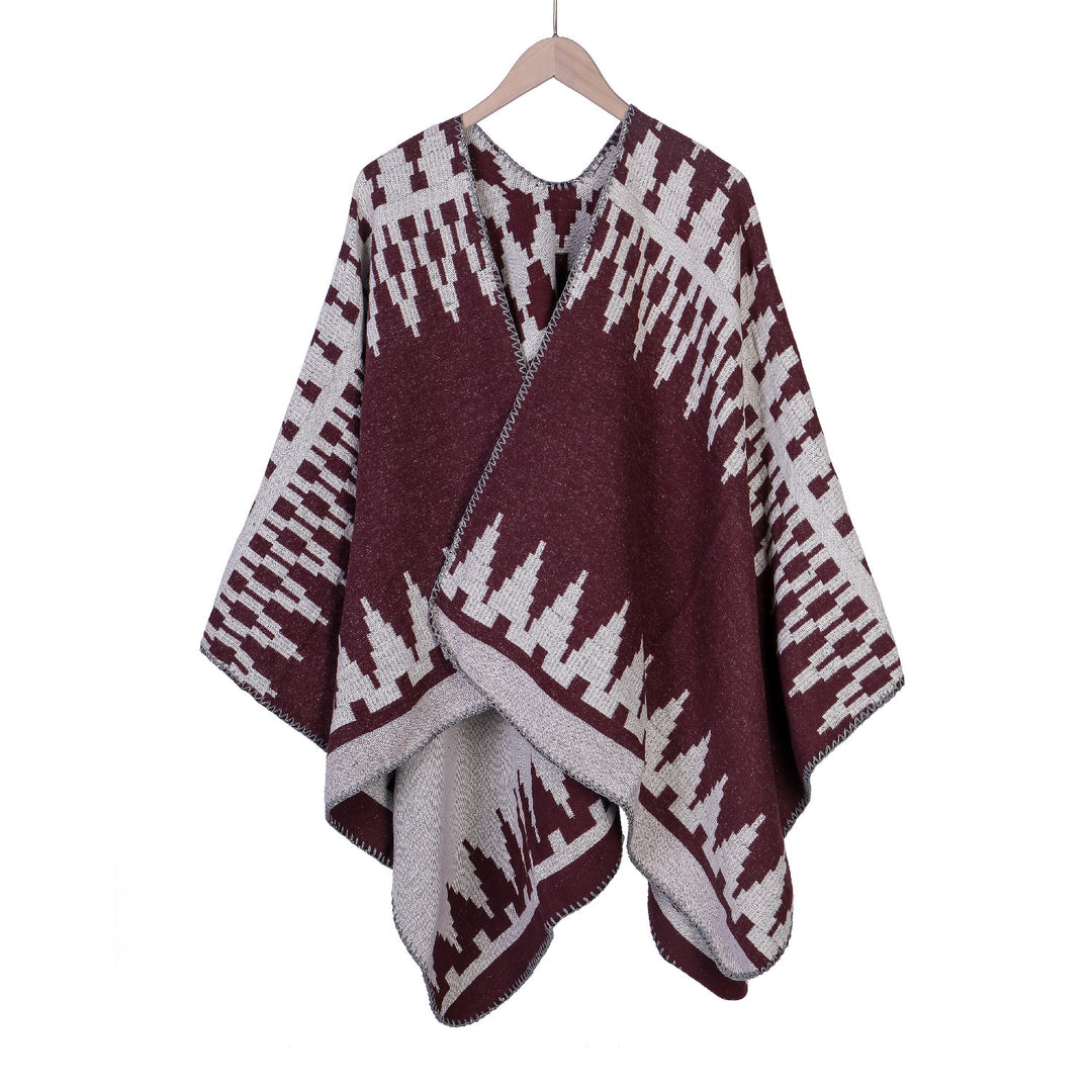 Damen Jacquard-Strickruana mit geometrischem Oversize-Fall und V-Ausschnitt Shop Nory