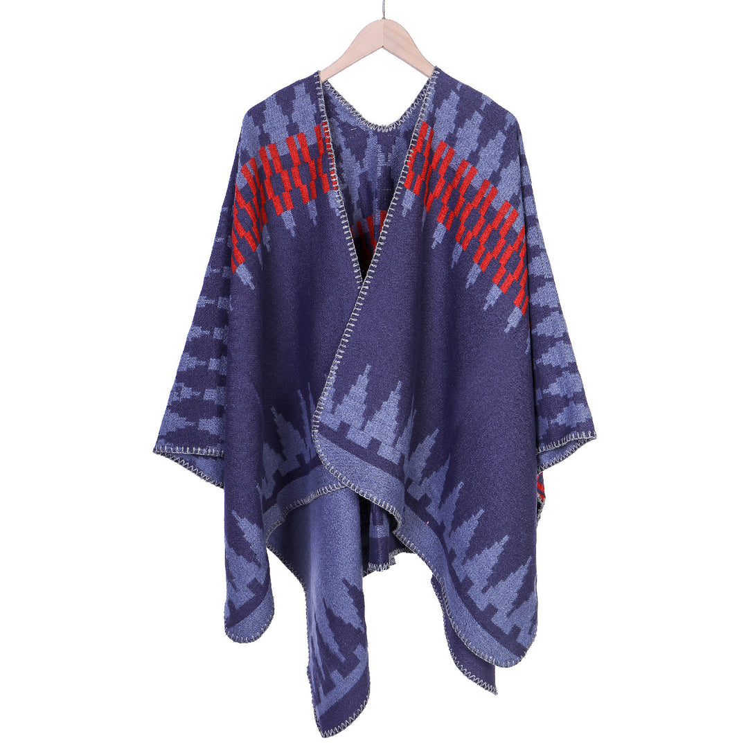 Damen Jacquard-Strickruana mit geometrischem Oversize-Fall und V-Ausschnitt Shop Nory