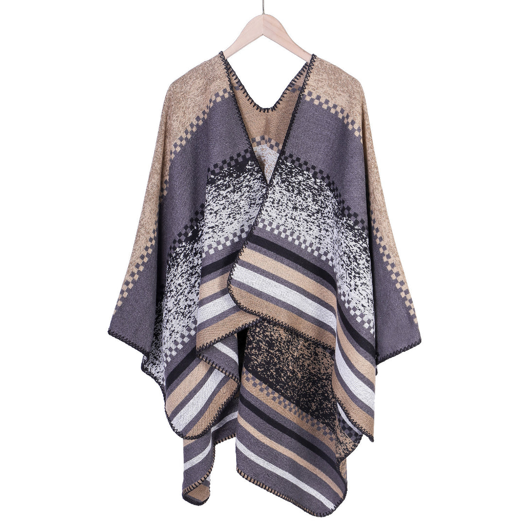 Damen Jacquard-Ruana Poncho im Oversize mit grafischem Streifen- und Ornamentmuster Shop Nory