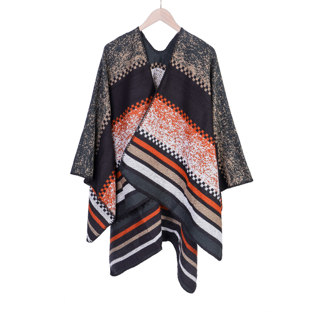 Damen Jacquard-Ruana Poncho im Oversize mit grafischem Streifen- und Ornamentmuster Shop Nory