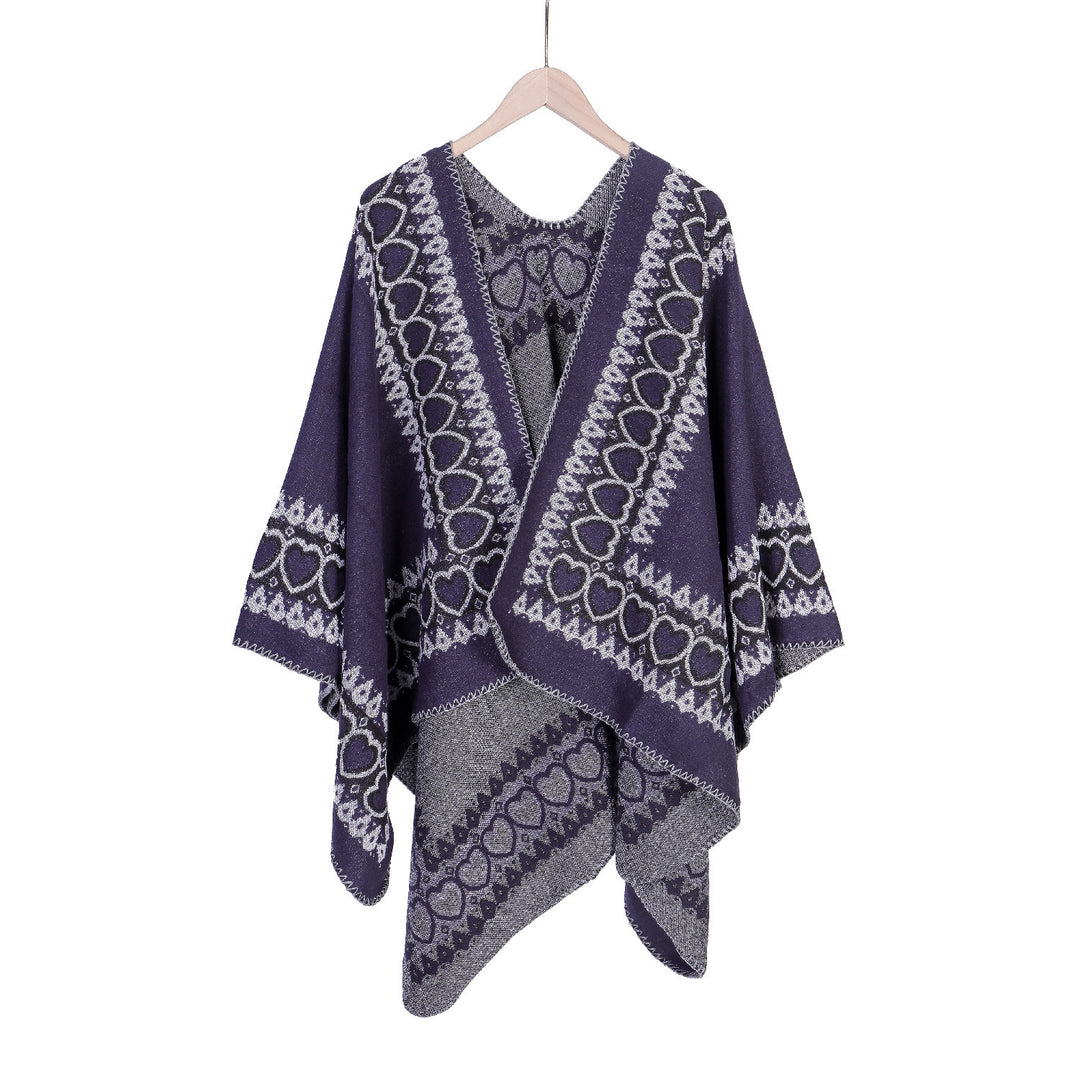 Damen Ruana im Kaschmir‑Touch mit Herz‑Jacquard und offenem V‑Fall Shop Nory