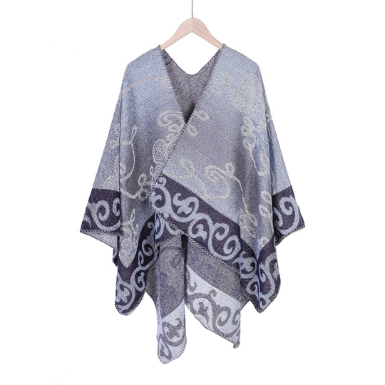 Damen Jacquard‑Ruana‑Poncho aus Wollmix mit asymmetrischem Zipfelsaum Shop Nory