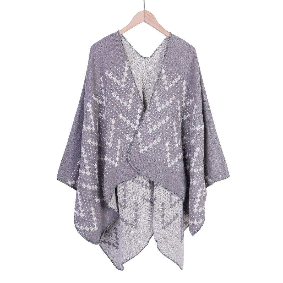 Damen Jacquard-Wickelruana mit geometrischem Muster und offener Kimono‑Silhouette Shop Nory