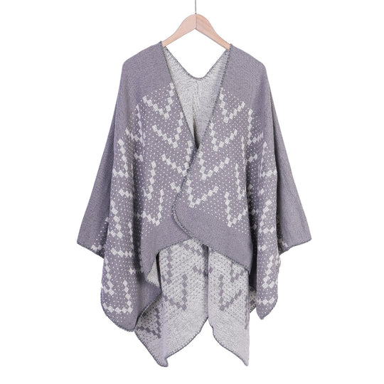 Damen Jacquard-Wickelruana mit geometrischem Muster und offener Kimono‑Silhouette Shop Nory