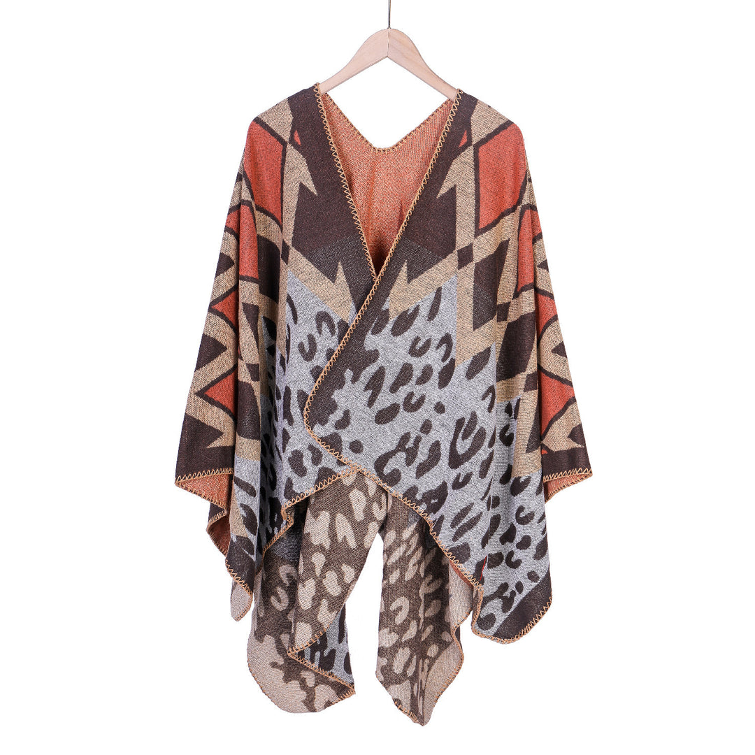 Damen Oversize-Ruana-Poncho mit geometrischem und Animal-Jacquard Shop Nory