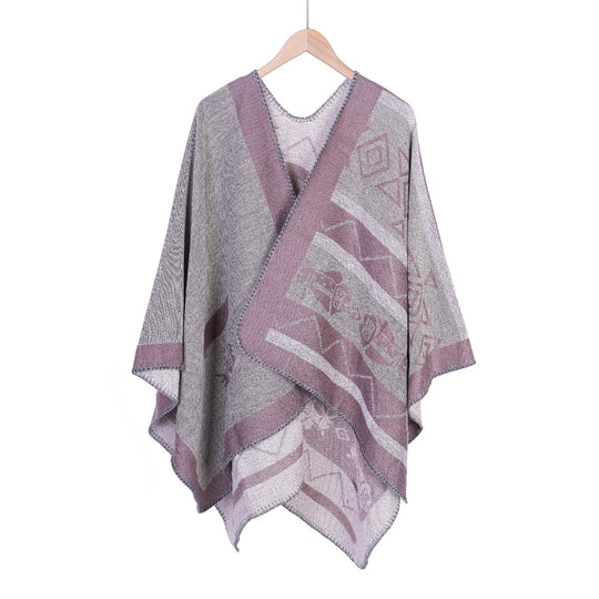 Damen Leichter Ruana-Überwurf mit geometrischem Jacquard und Zipfelsaum Shop Nory