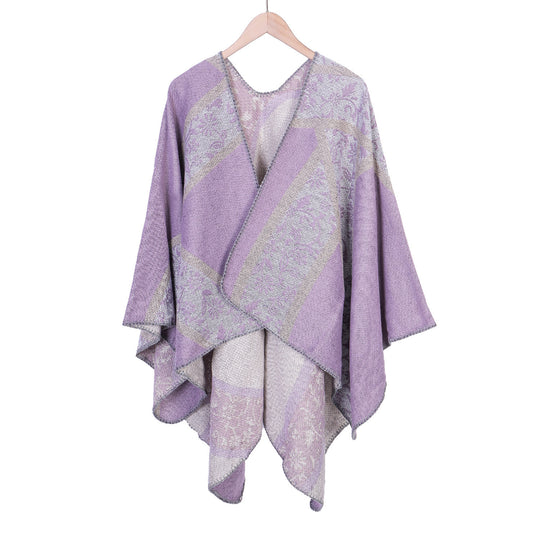 Damen Jacquard-Umhangponcho mit floraler Intarsie und offener Ruana-Silhouette Shop Nory