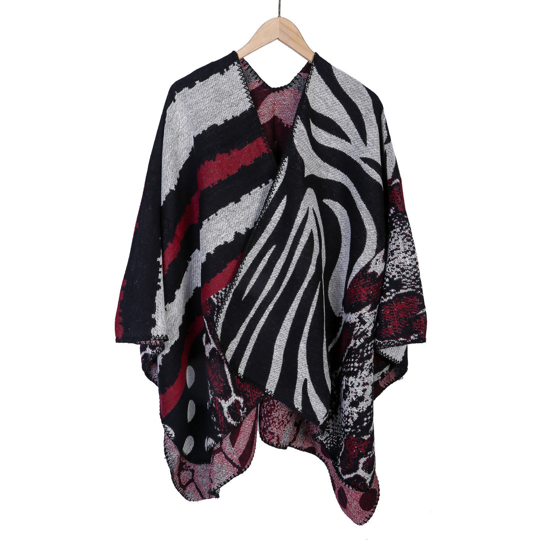 Damen Jacquard-Strickcape im Oversize‑Mantelstil mit Animal- und Grafikmuster Shop Nory
