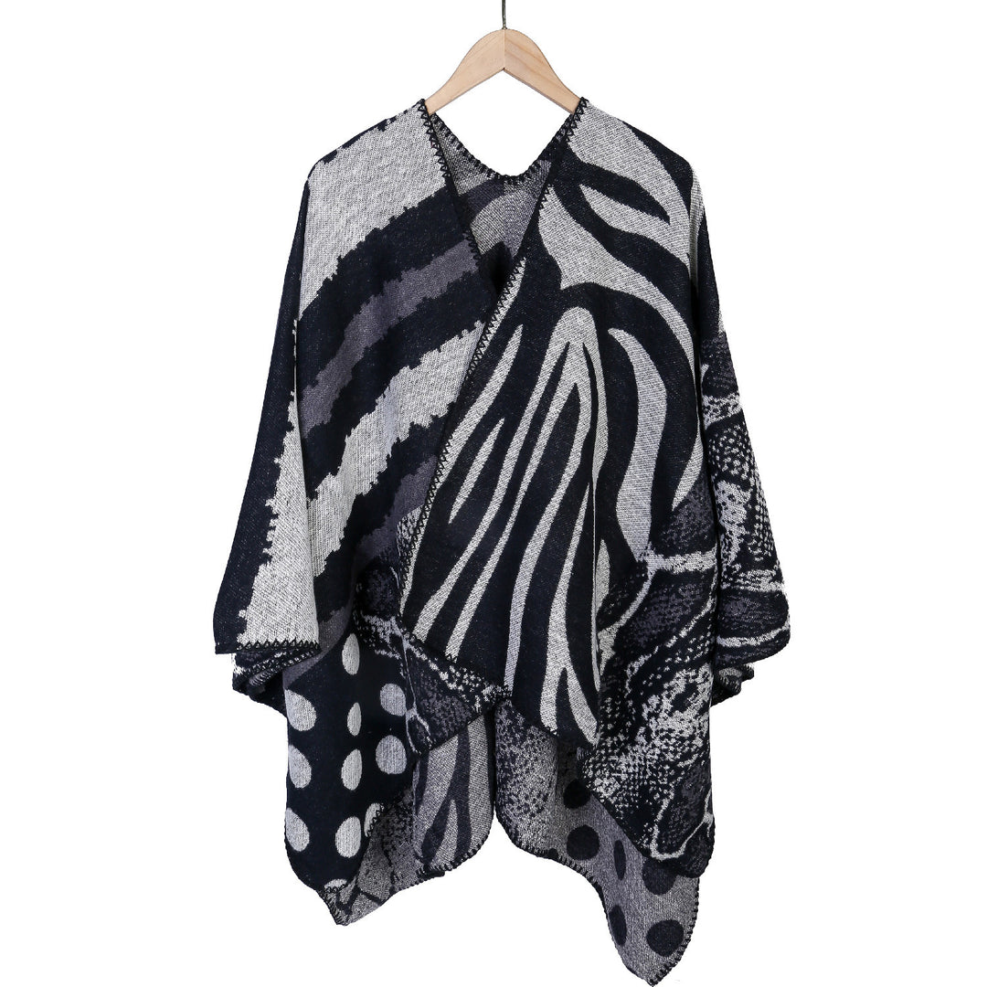Damen Jacquard-Strickcape im Oversize‑Mantelstil mit Animal- und Grafikmuster Shop Nory