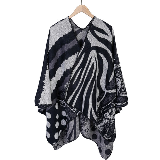 Damen Oversize Strickcape mit abstraktem Animal- und Grafikmuster Shop Nory
