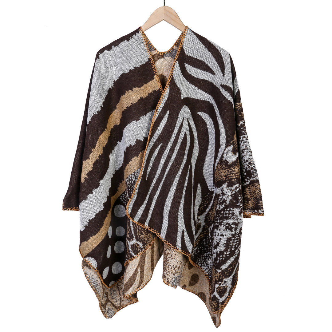 Damen Jacquard-Strickcape im Oversize‑Mantelstil mit Animal- und Grafikmuster Shop Nory