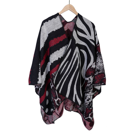 Damen Jacquard-Strickcape im Oversize‑Mantelstil mit Animal- und Grafikmuster Shop Nory