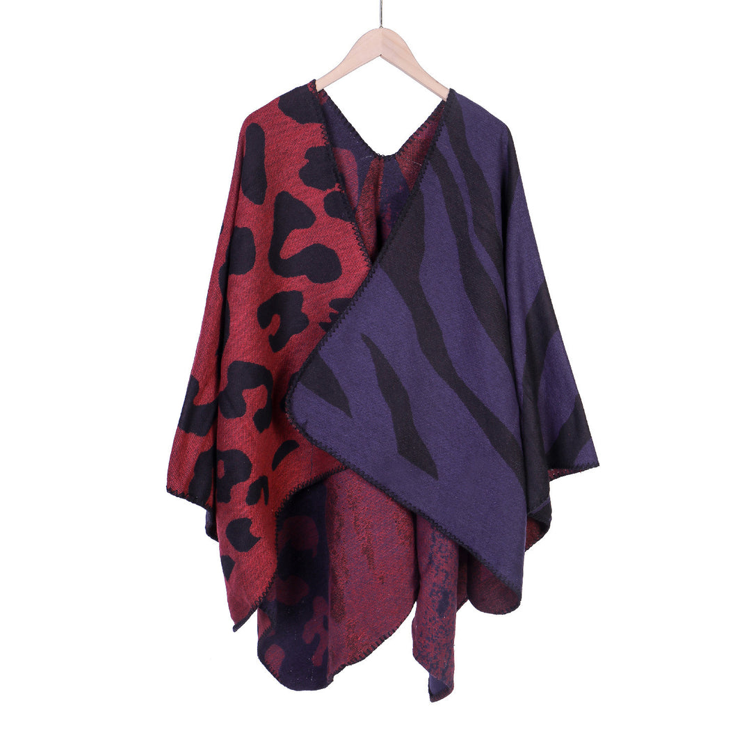 Damen Oversize‑Poncho im Revers‑Stil mit Animal‑Jacquard aus Wollmix Shop Nory
