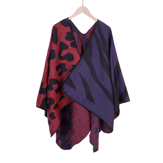 Damen Oversize‑Poncho im Revers‑Stil mit Animal‑Jacquard aus Wollmix Shop Nory