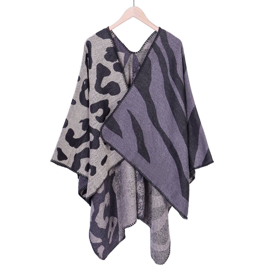 Damen Oversize‑Poncho im Revers‑Stil mit Animal‑Jacquard aus Wollmix Shop Nory