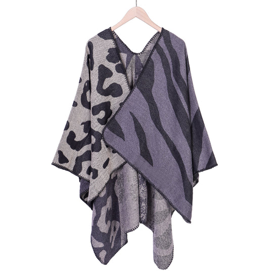 Damen Oversize‑Poncho im Revers‑Stil mit Animal‑Jacquard aus Wollmix Shop Nory